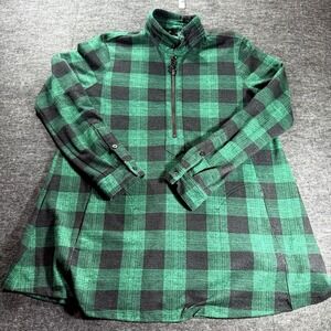 John Mark Top Pullover Tunic 1/4 Zip Medium Green Black Plaid Casual Basic Chic